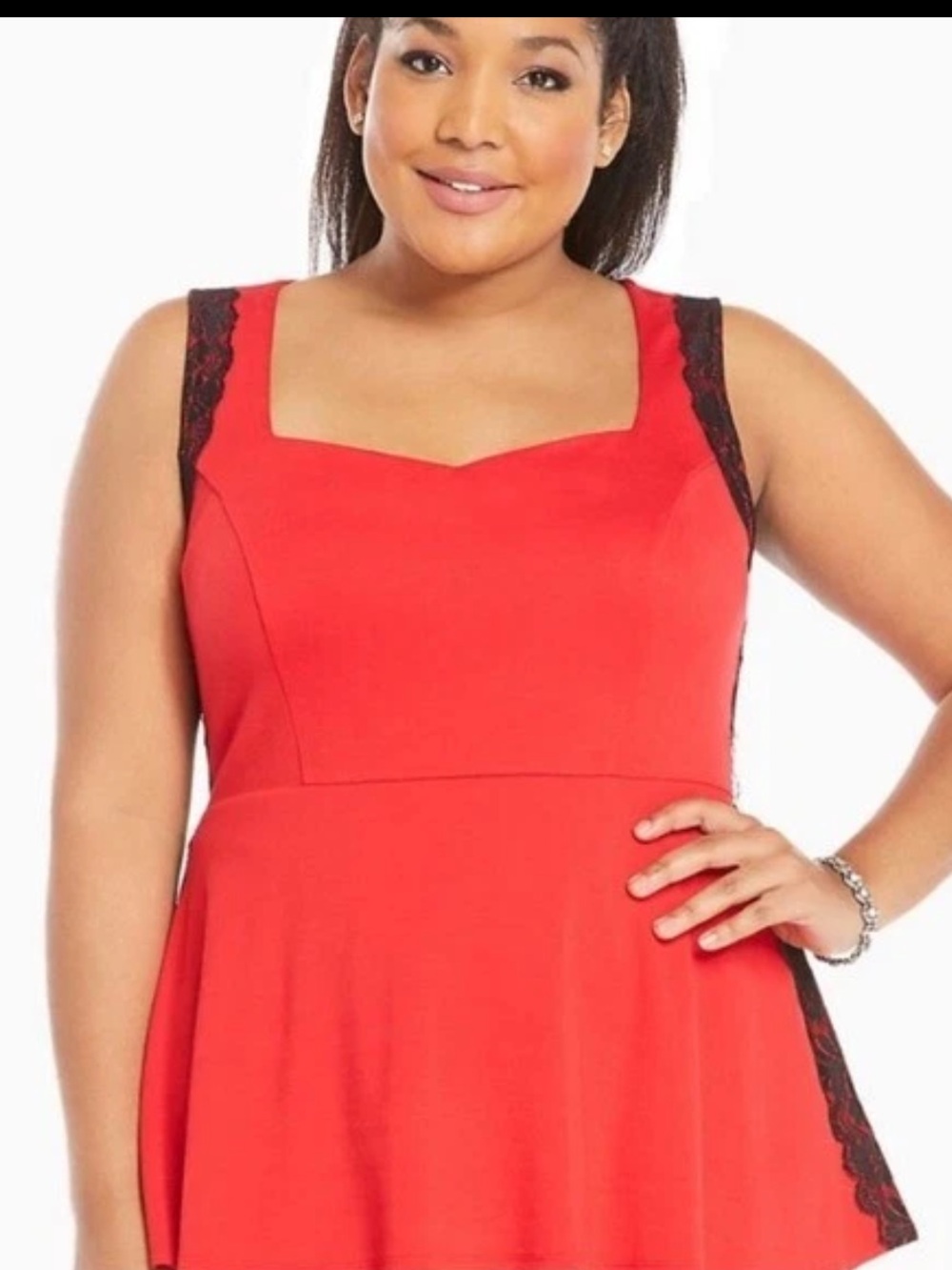 Torrid Chic Red Sleeveless Black Lace Side Sweetheart Peplum Top Size 00 Medium